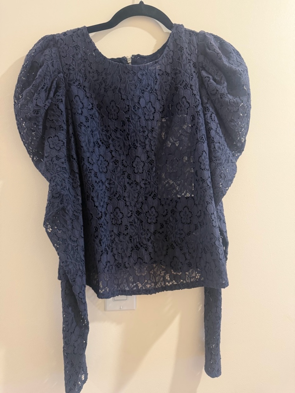 easel Navy Floral Lace Puff Sleeve Blouse